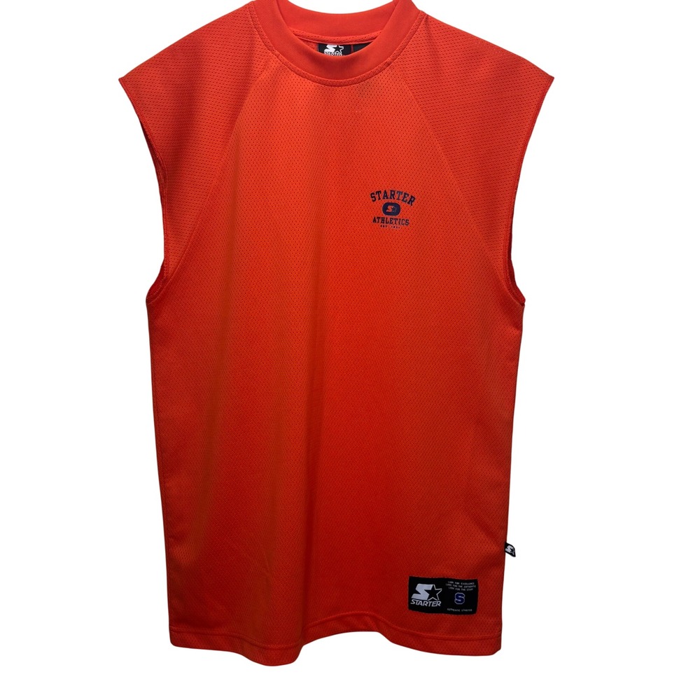 Starter Mens Small Orange Mesh Muscle Shirt Sleeveless Athletic Tank Y2K